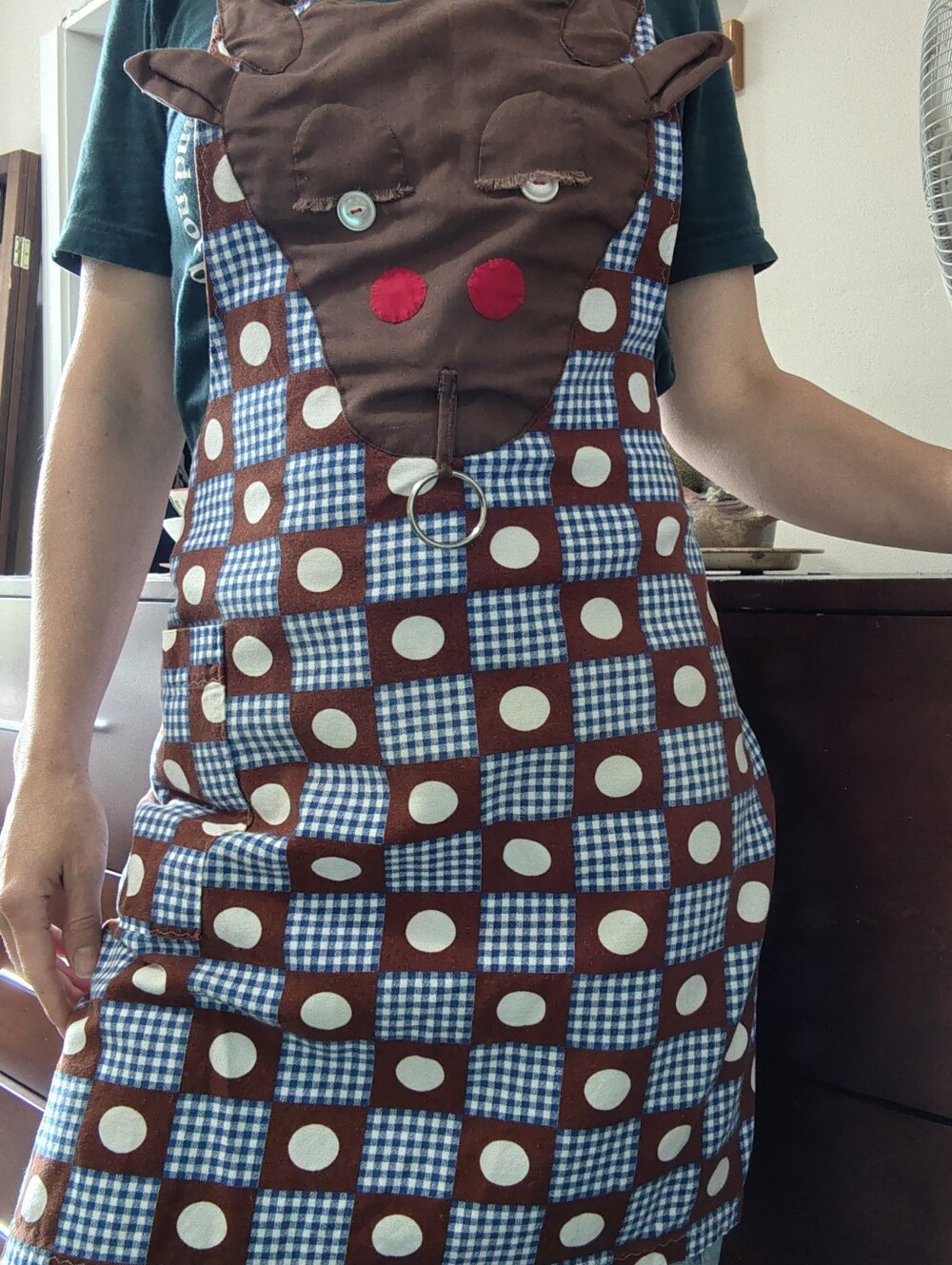 Handmade Bull Cow Apron in Brown, Blue & White